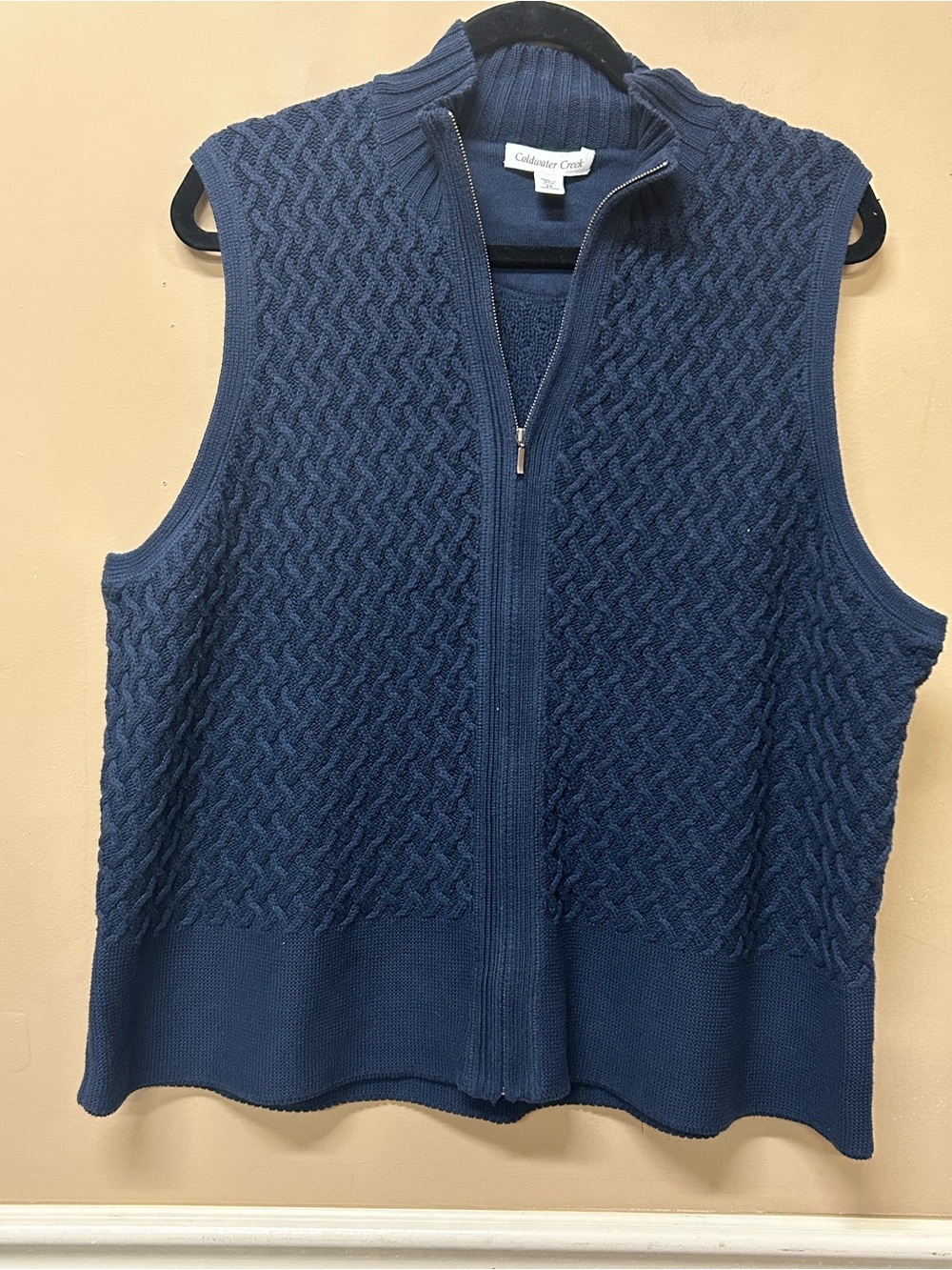 Coldwater Creek Blue Chunky Knit Fisheman Style Sweater Vest Full Zip Size 2X